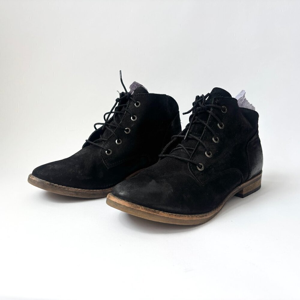 Diba Eli Genuine Black Suede Leather Combat Ankle Booties - sz 8 - Picture 1 of 12